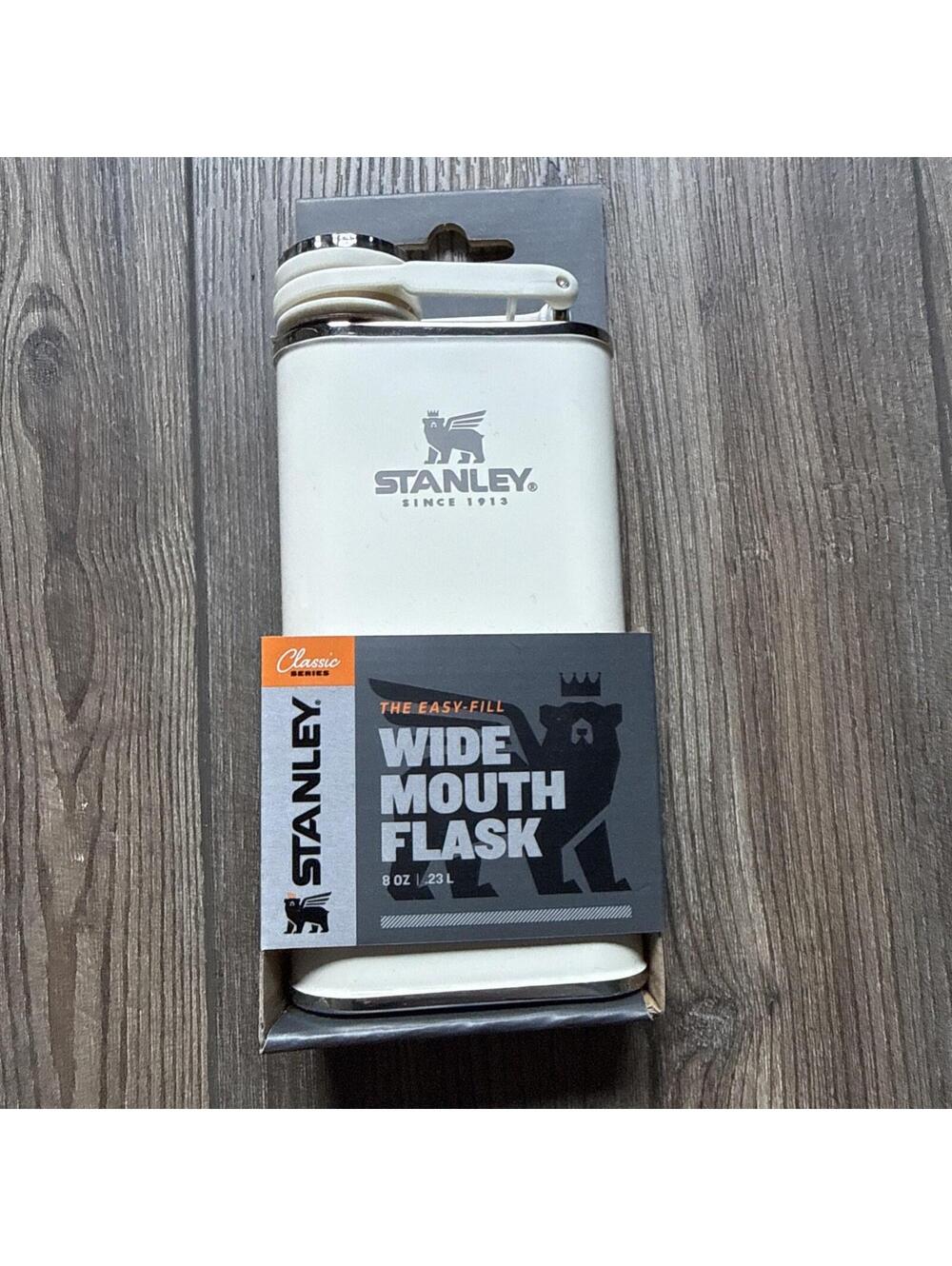STANLEY Classic 6.5" Easy fill wide mouth Flask 8 oz Stainless Steel Cream, NWT